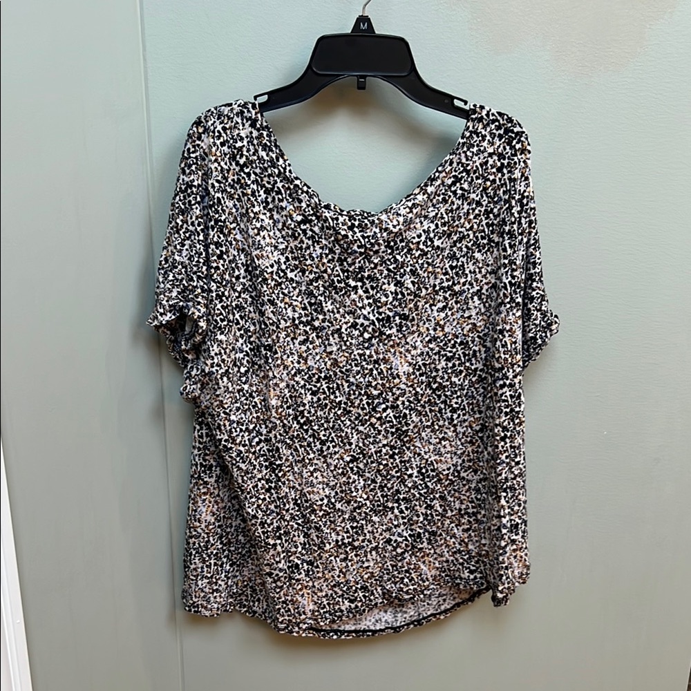 Fat Face Black and White Short Sleeve Relaxed Blouse